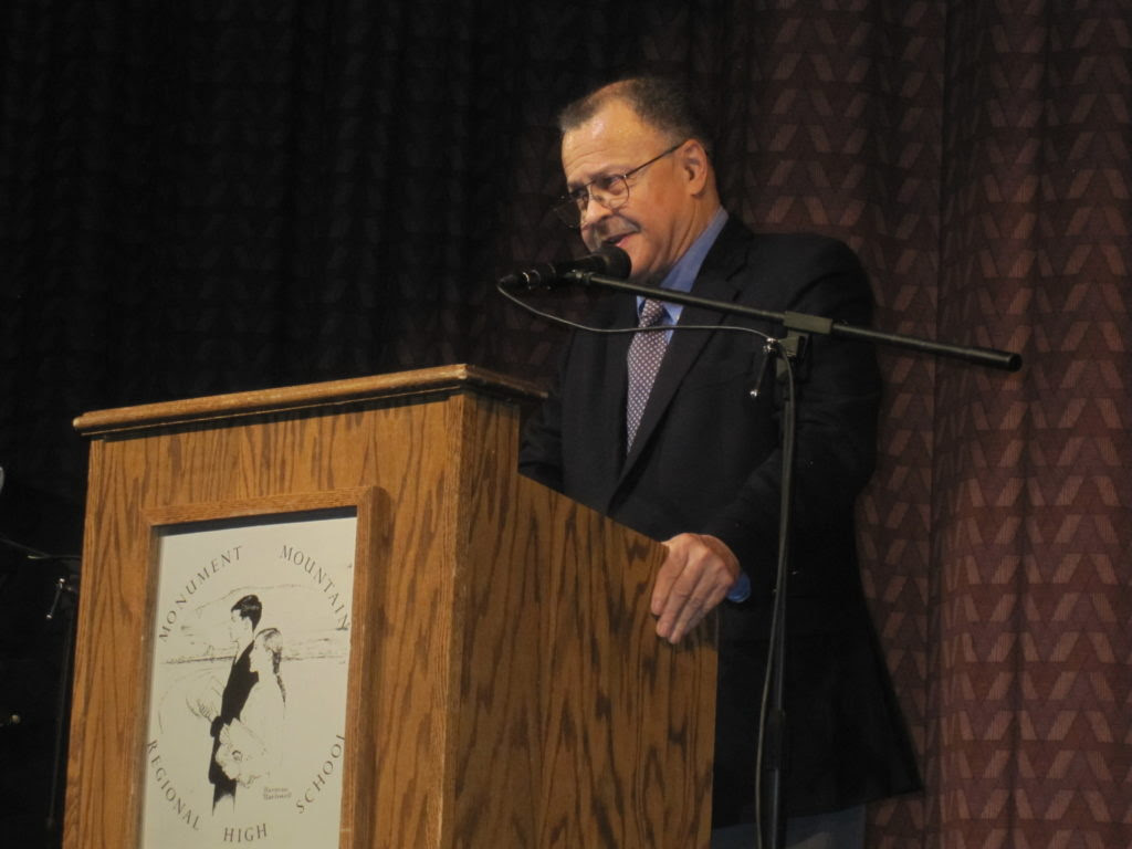 Pulitzer Prize-winning historian David Levering Lewis delivering the first W.E.B. Du Bois Educational Series lecture Thursday (April 28) at Monument Mountain Regional High School.